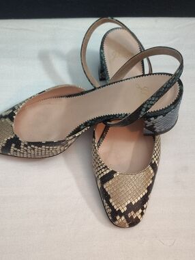 J. Crew Beige and Black Snake-Print Slingback Block Heels